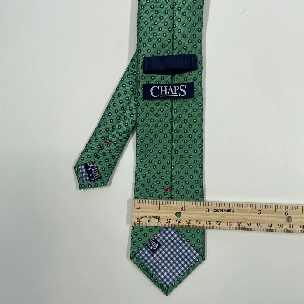 Chaps Green Blue Geometric Silk Blend Necktie Mens OSFA